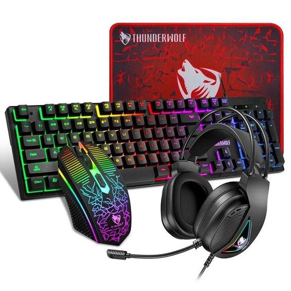 COMBO CLAVIER - SOURIS - CASQUE - TAPIS DE SOURIS T-WOLF