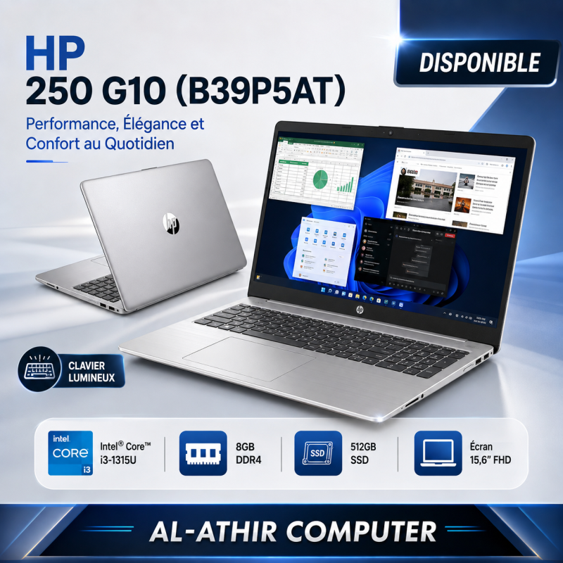 HP 250 G10 Intel i3-1315U | 8GB | 512GGB | 15.6 | Clavier Lumineux