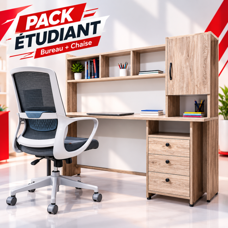 PACK ÉTUDIANT | BUREAU + CHAISE ERGONOMIQUE | STUDY SET