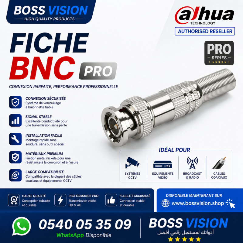 FICHE BNC SILVER PACK DE 100 PCS HQ SUPPORT 8MP 4K