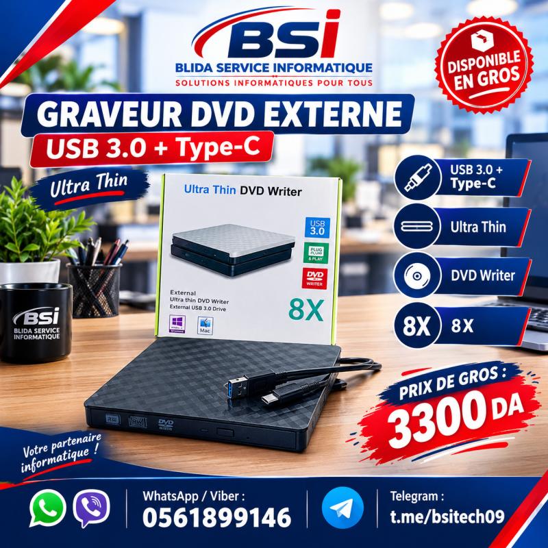 GRAVEUR DVD EXTERNE USB 3.0 + Type-C Ultra Thin