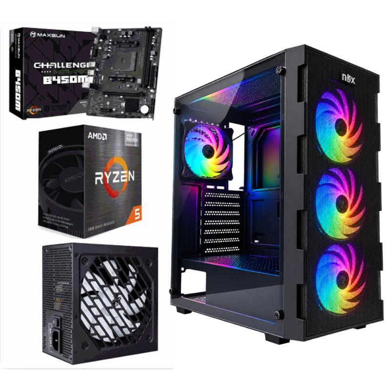 Kit CM MAXSUN B450M + CPU Ryzen5 5655G + Boitier NOX QUANTUM Black 4Pcs RGB + PSU First Plyaer 550W PS-550FK