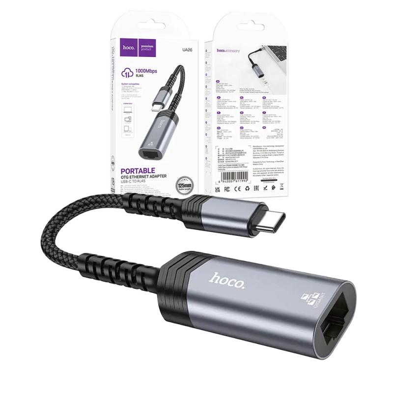 Adaptateur Ethernet TYPE-C Vers RJ45 (1000 Mbps) Gris Métal UA26