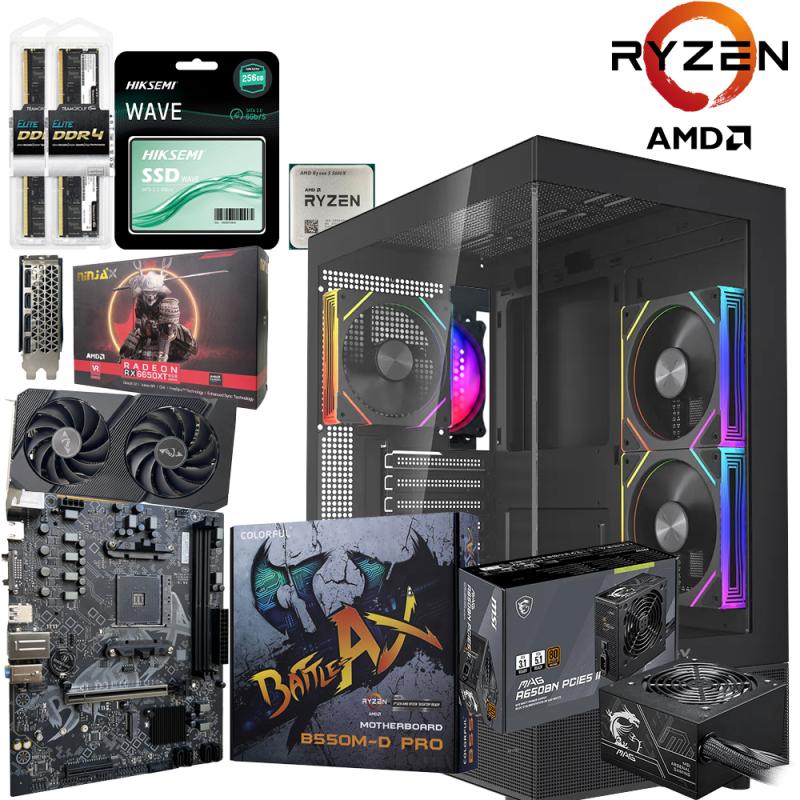 Unite Gamer RZN5 5600X | COLORFUL B550M | GPU RX6650 XT 8GB | DDR4 16GB(2*8) | SSD 256GB | PSU MSI 650W | NOX PHANTOM BLACK | CONTOLEUR ARGB