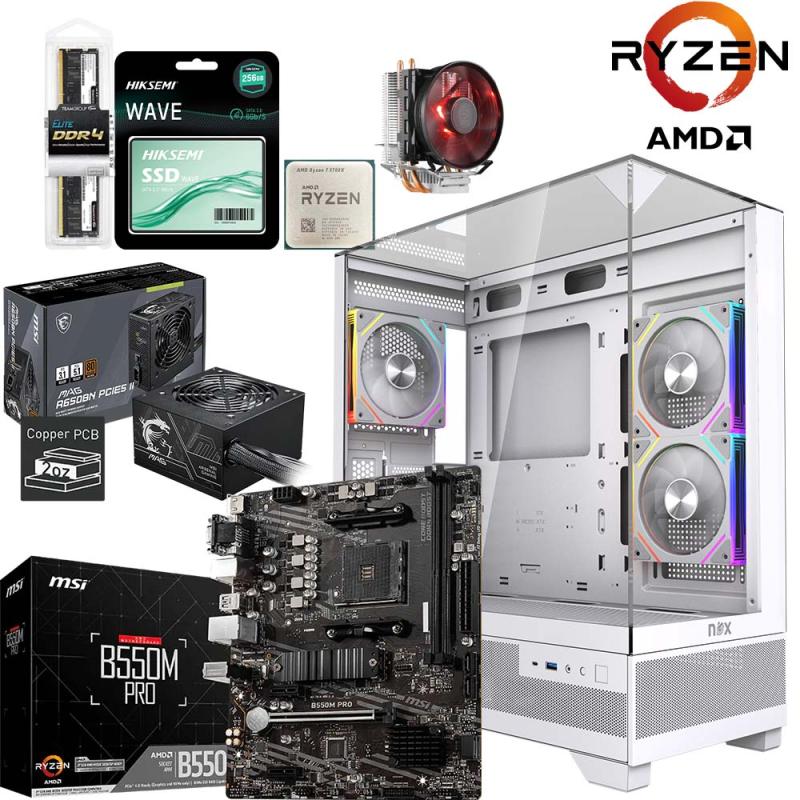 unite gamer Rayzen 7 5700x/msi 5060 ventus 2x/msi b550m a pro/8g ddr4/256ssd/msi mag A650BN II bronze/ boitier nox aspire glass white/240 color master