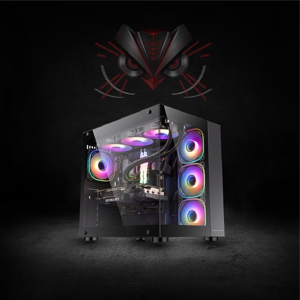 BOÎTIER HYBROK TITAN EVO ARGB BLACK / WHITE | Gaming | ATX | 7 Ventilateurs ARGB