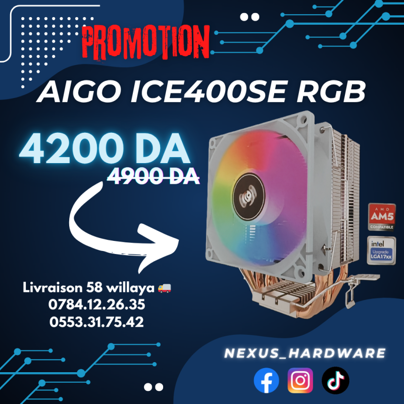 🆕AIGO ICE400SE RGB🤩4 HeatPipe CPU COOLER