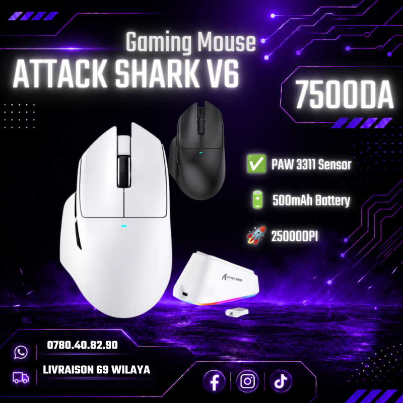 🖱️ Attack Shark V6 Black🚀 25000DPI 🛜 Wireless 🎮 gaming mouse