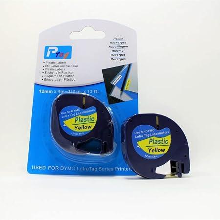 RUBAN DYMO PLASTIC 12mm x 4M - WHITE / YELLOW