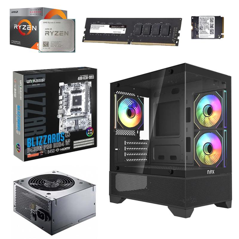 Unite Gamer RYZEN 5-3400G/CM B450M DDR4 /RAM DDR4 08G 3200Mhz/ SSD 256GB NVMe /PSU 450W BLACK/ Case NOX RAVEN BLACK 3FAN ARGB AVEC CONTROLEUR