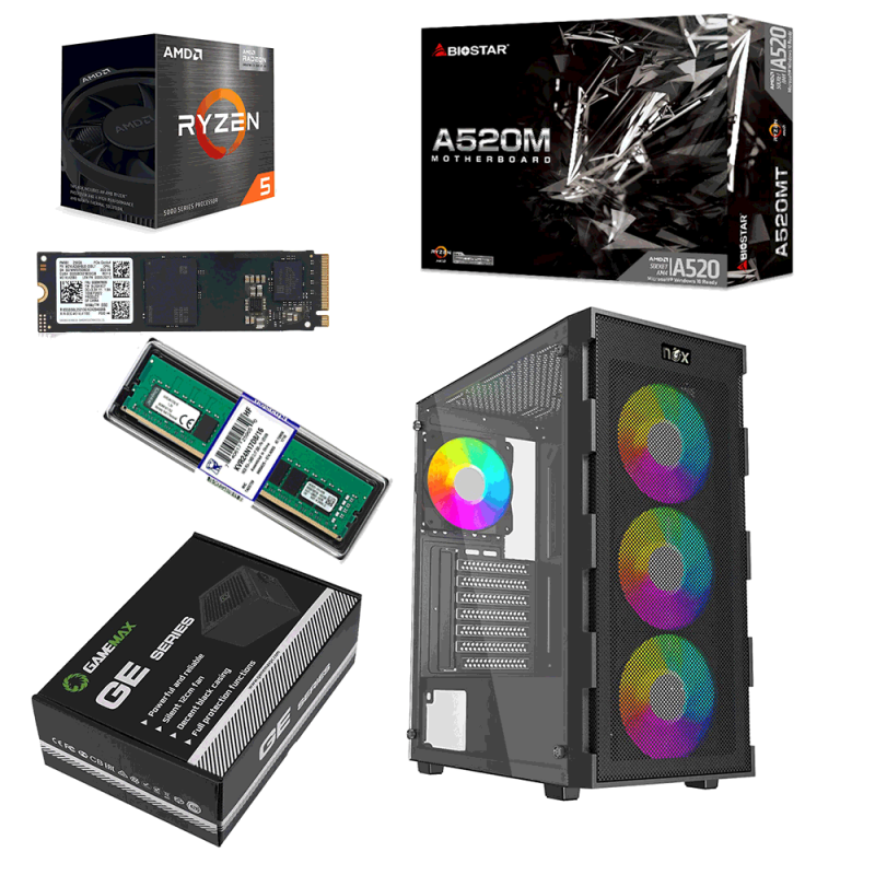 Unite Gamer RYZEN 5 5650G /CM B450M DDR4 /RAM DDR4 16G 2666Mhz/ SSD 256GB NVMe /PSU 450W BLACK/ Case NOX RAVEN BLACK 3FAN ARGB+CONTROLEUR